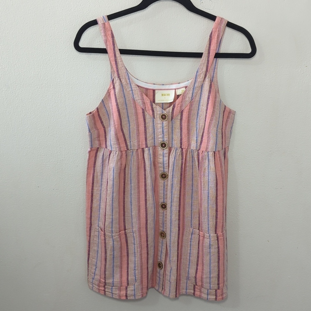 Maeve Willow Babydoll Top Pink Linen Cotton Boho Fairy Cottage Women's Size 4
